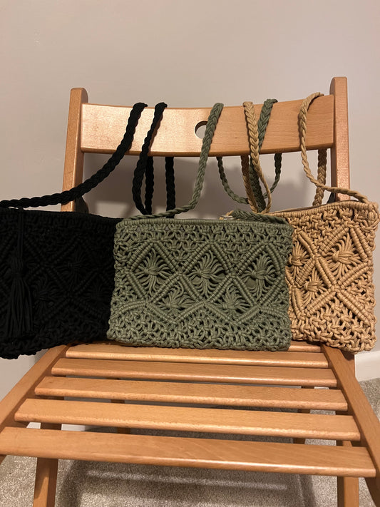 CROCHET BAG WITH LONG HANDLE CAMEL/BLACK/KHAKI