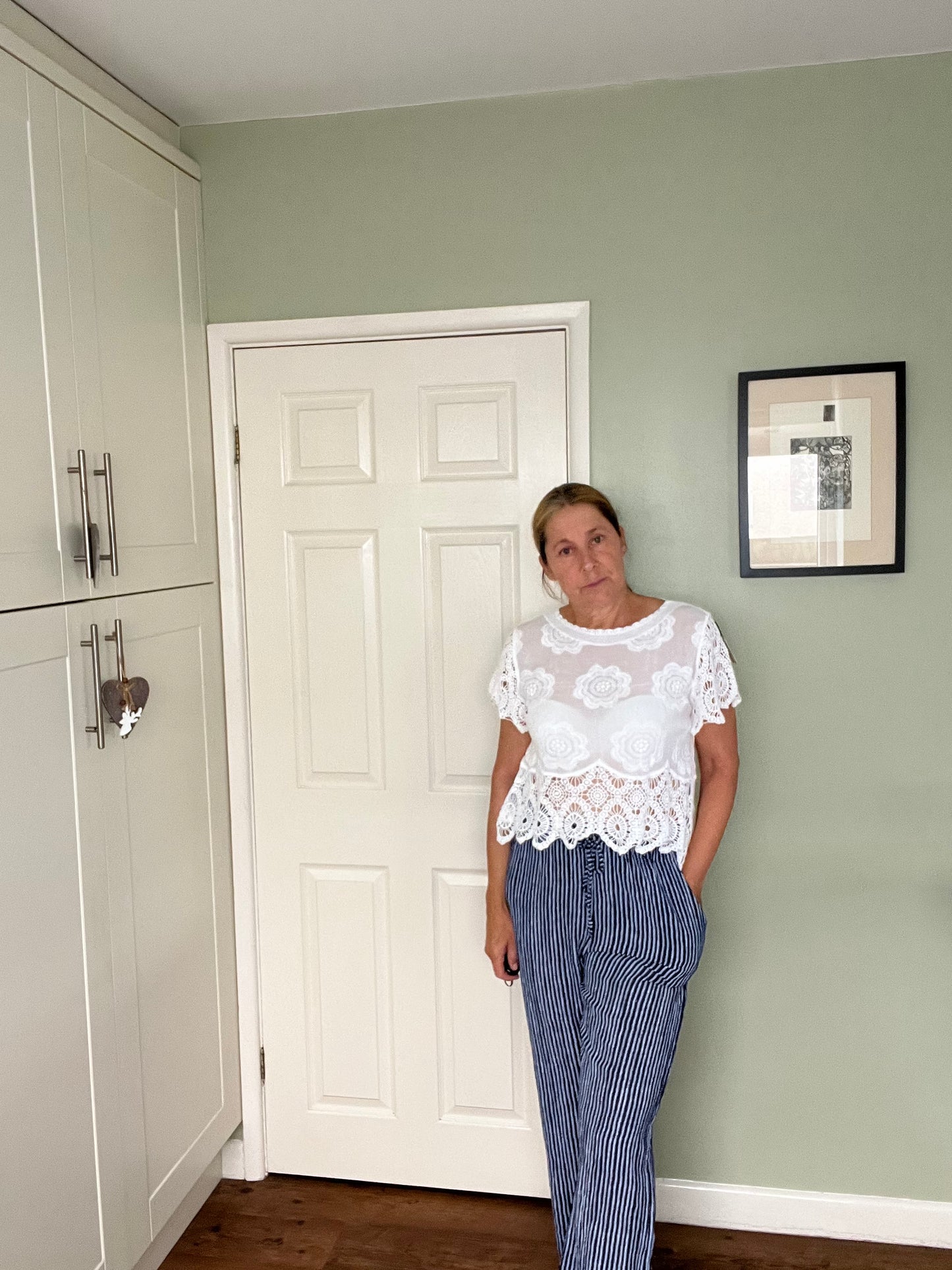 COTTON FLORAL EMBROIDERED/CROCHET TOP WHITE