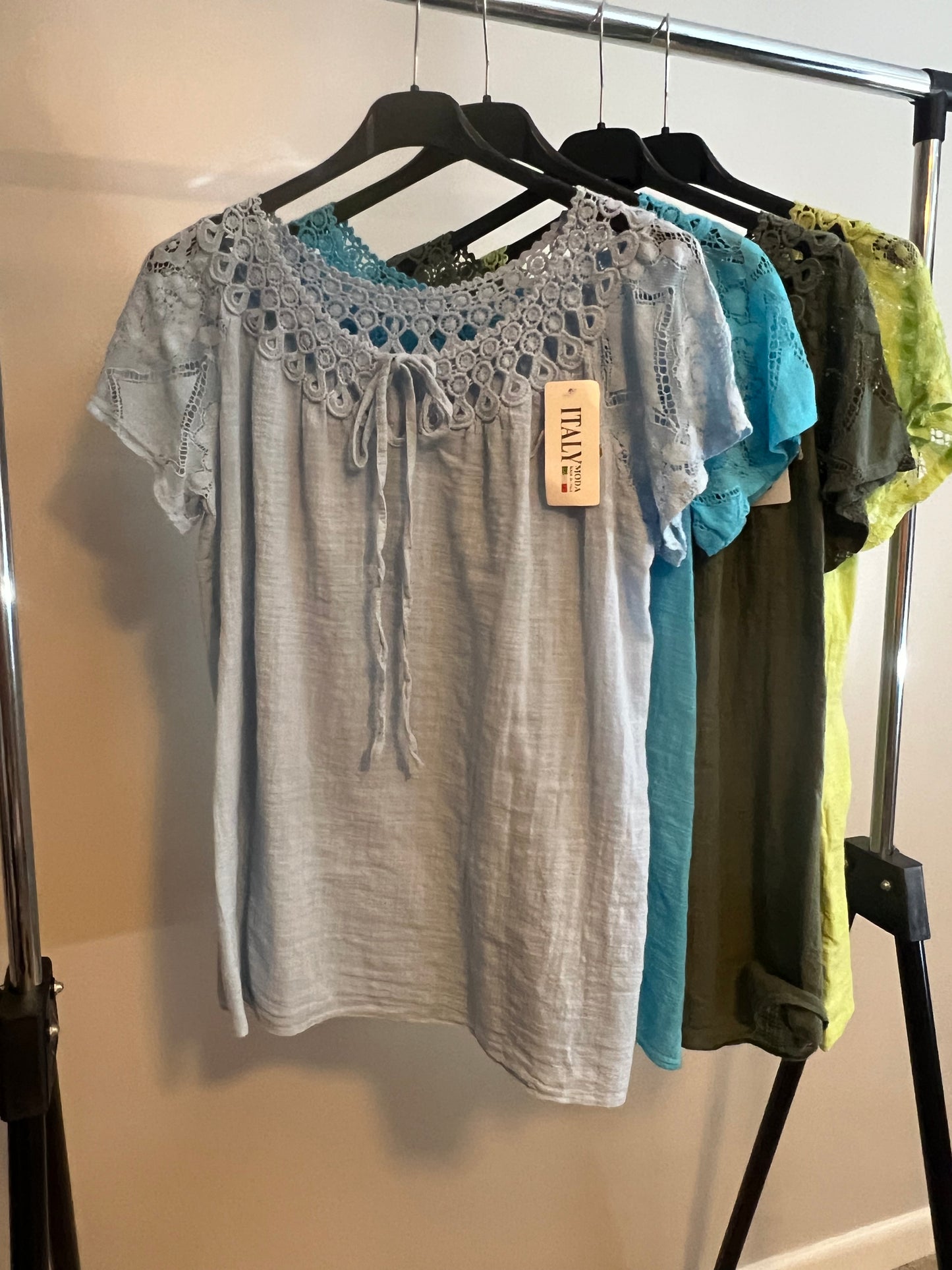 LACE SHORT SLEEVE COTTON TOP KHAKI