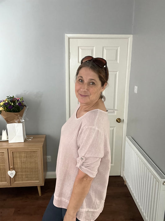 WASHED LINEN TOP PALE PINK