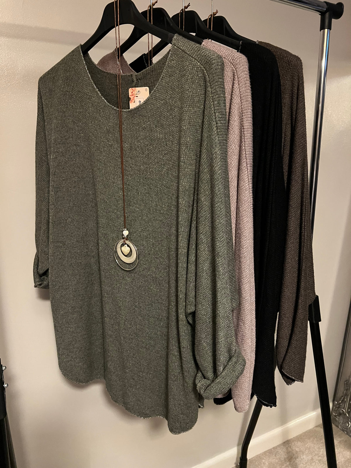 SOFT SPARKLE EDGE KNIT BLACK/CHOCOLATE/KHAKI/MOCHA