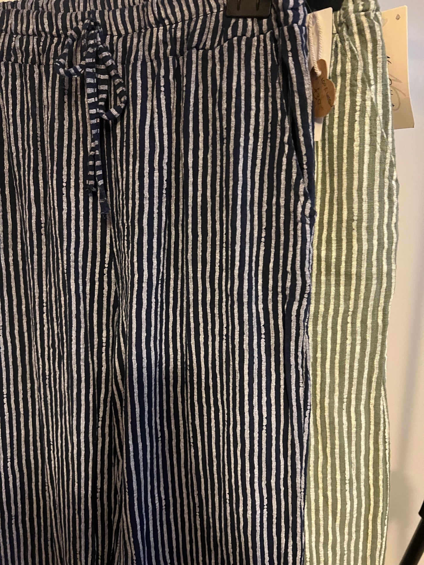 STRIPE WIDE LEG COTTON TROUSERS NAVY/KHAKI