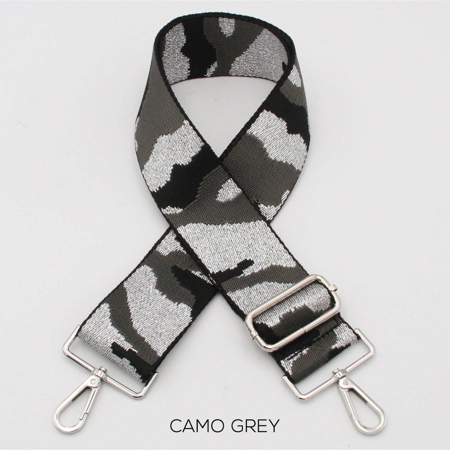 BLACK AND SILVER CAMO BAG STRAP