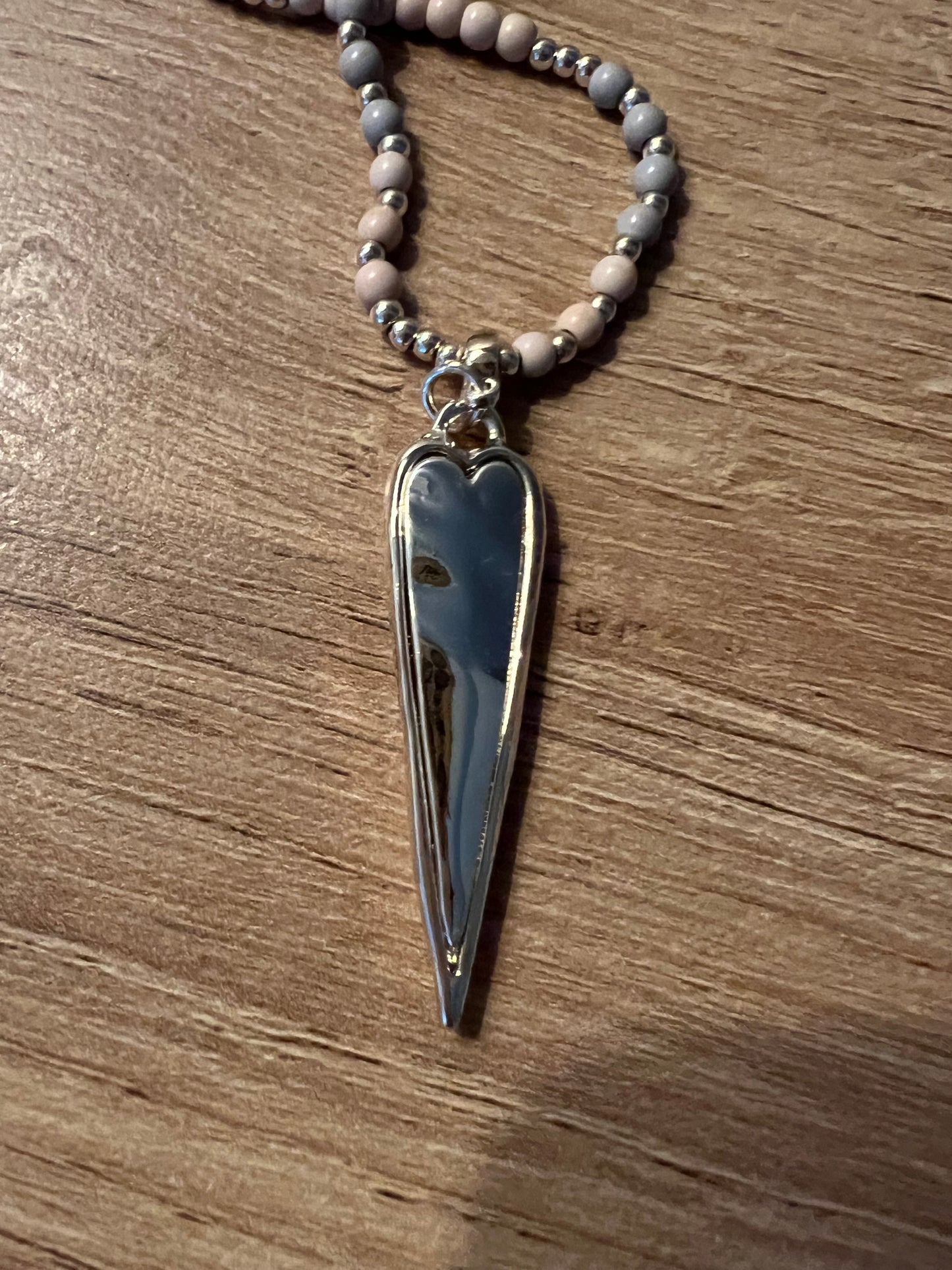 GOLD AND GREY BEAD LONG HEART NECKLACE