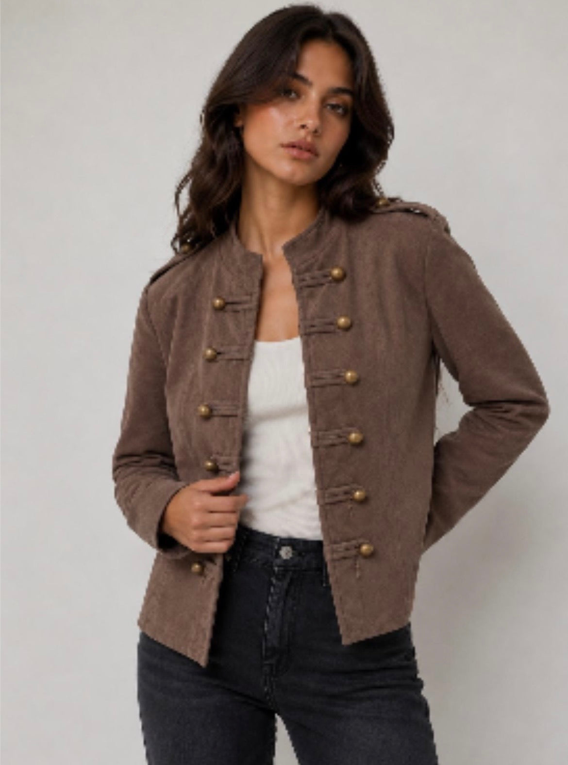 SUEDE LOOK MILITARY JACKET BLACK/ CHOCOLATE/ KHAKI