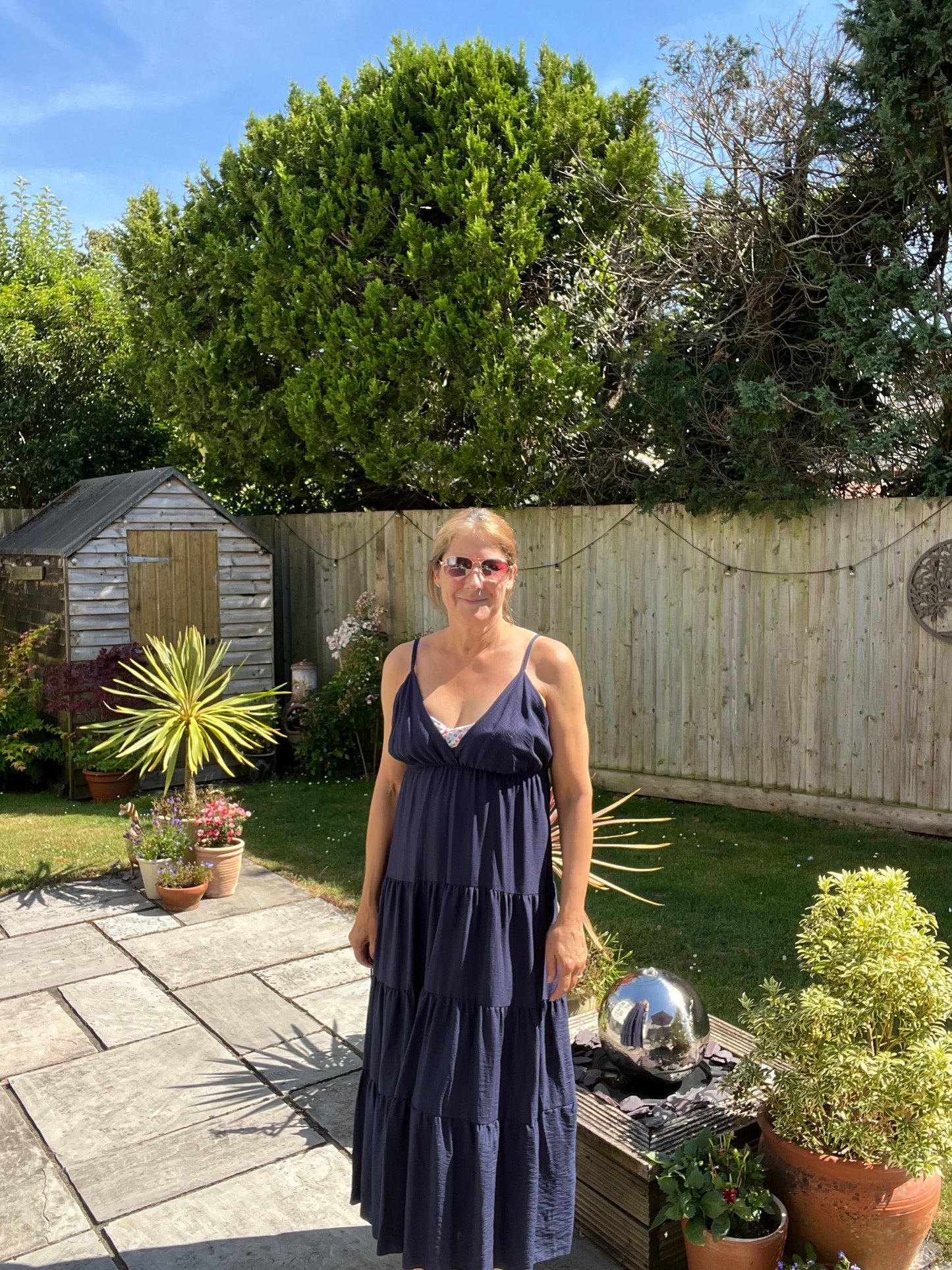 CAMI STRAP SUMMER TIERED DRESS NAVY/KHAKI