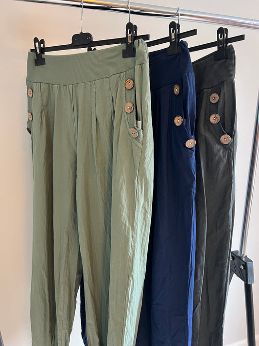 BUTTON HAREM PANTS NAVY