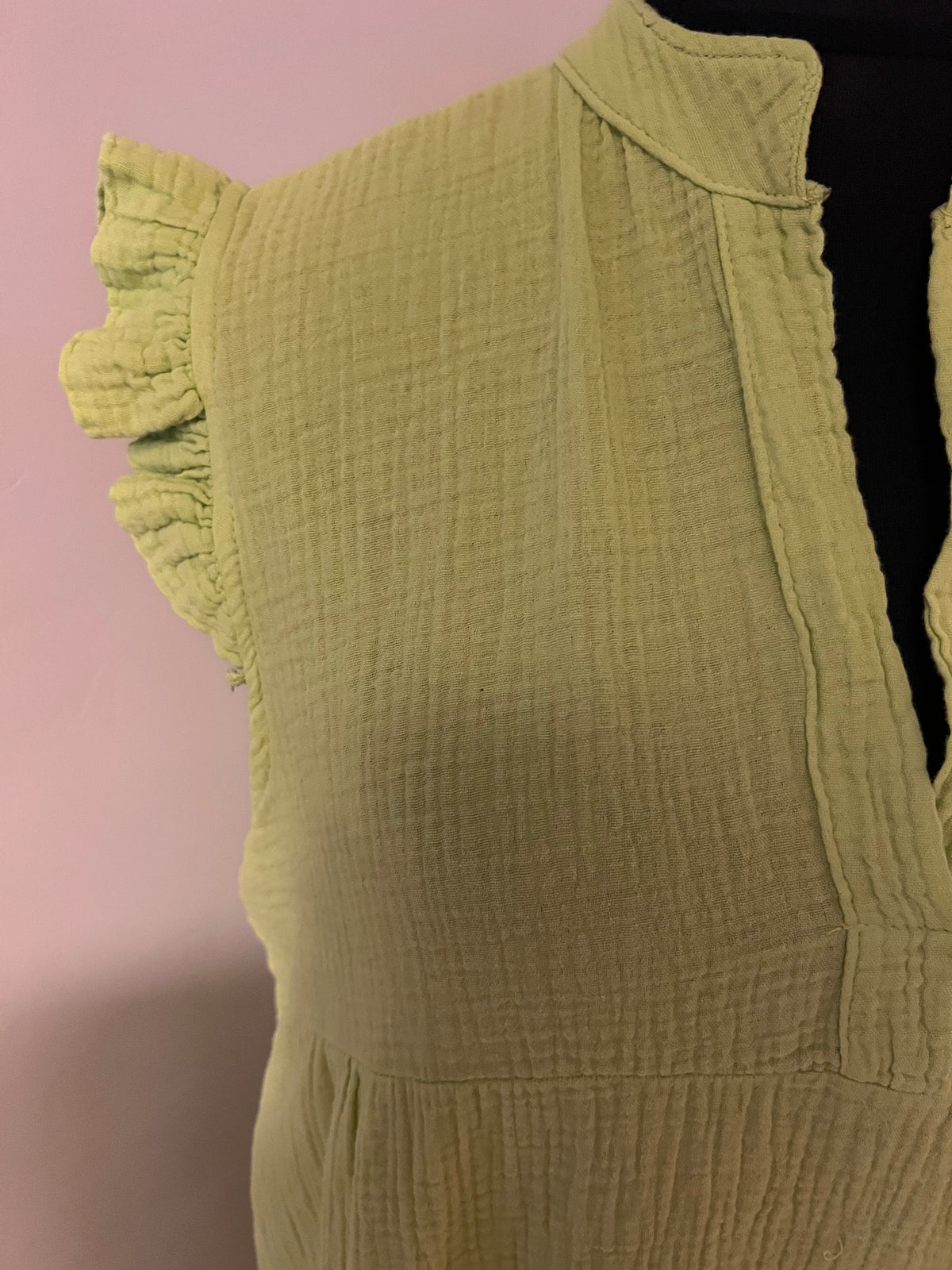 CHEESECLOTH FRILL SLEEVE DRESS CORAL/LIME