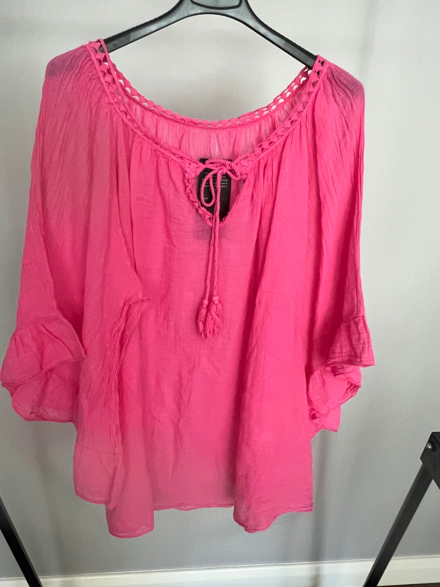 BOHO COTTON GYPSY TOP HOT PINK