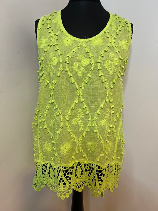 COTTON POM POM VEST TOP LIME