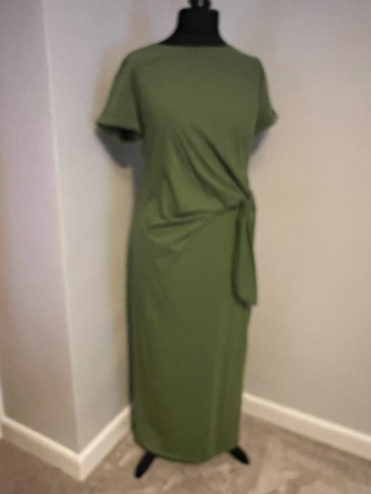 COTTON SIDE TIE JERSEY DRESS APPLE GREEN