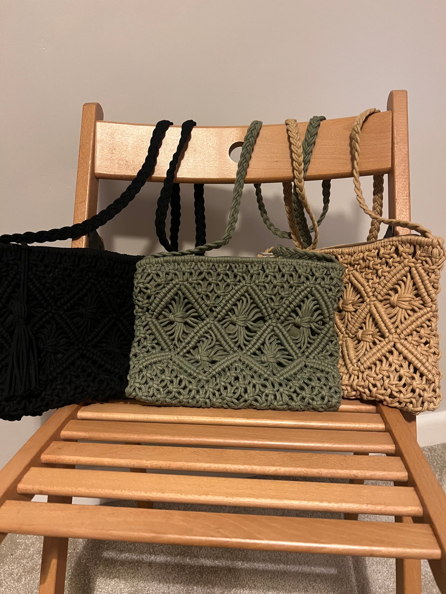 CROCHET BAG WITH LONG HANDLE CAMEL/BLACK/KHAKI