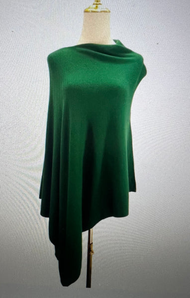 SOFT KNIT PONCHO GREEN/LIGHT GREY/DENIM BLUE