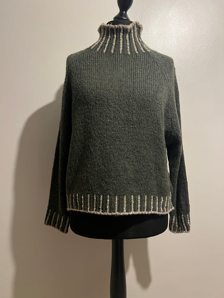 HIGH NECK CONTRAST SOFT KNIT KHAKI