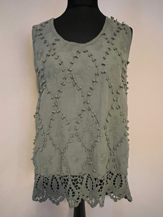 COTTON POM POM VEST TOP KHAKI