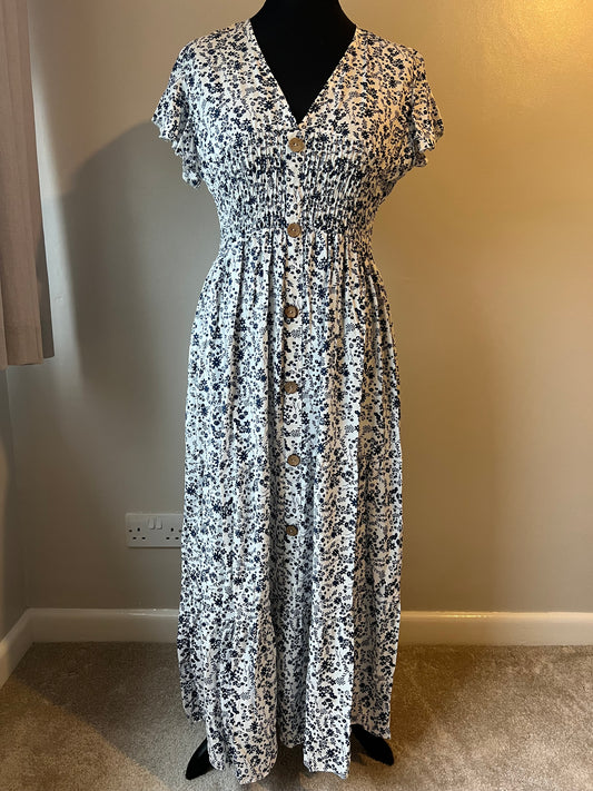 DITSY PRINT MAXI DRESS NAVY/WHITE