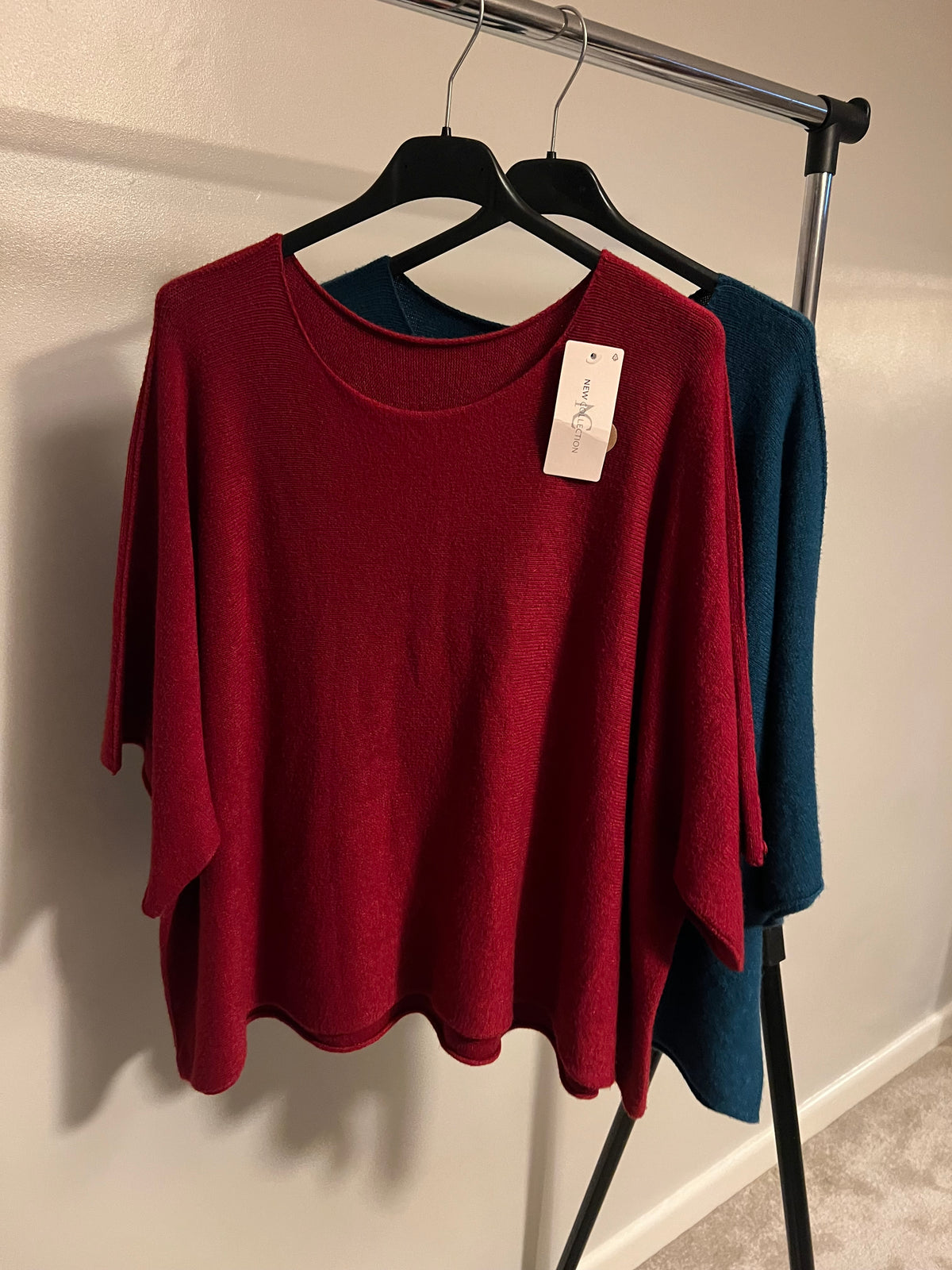 SOFT BOX KNIT TEAL/WINE
