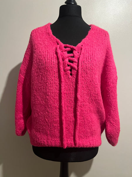 SOFT LACE UP KNIT FUCHSIA
