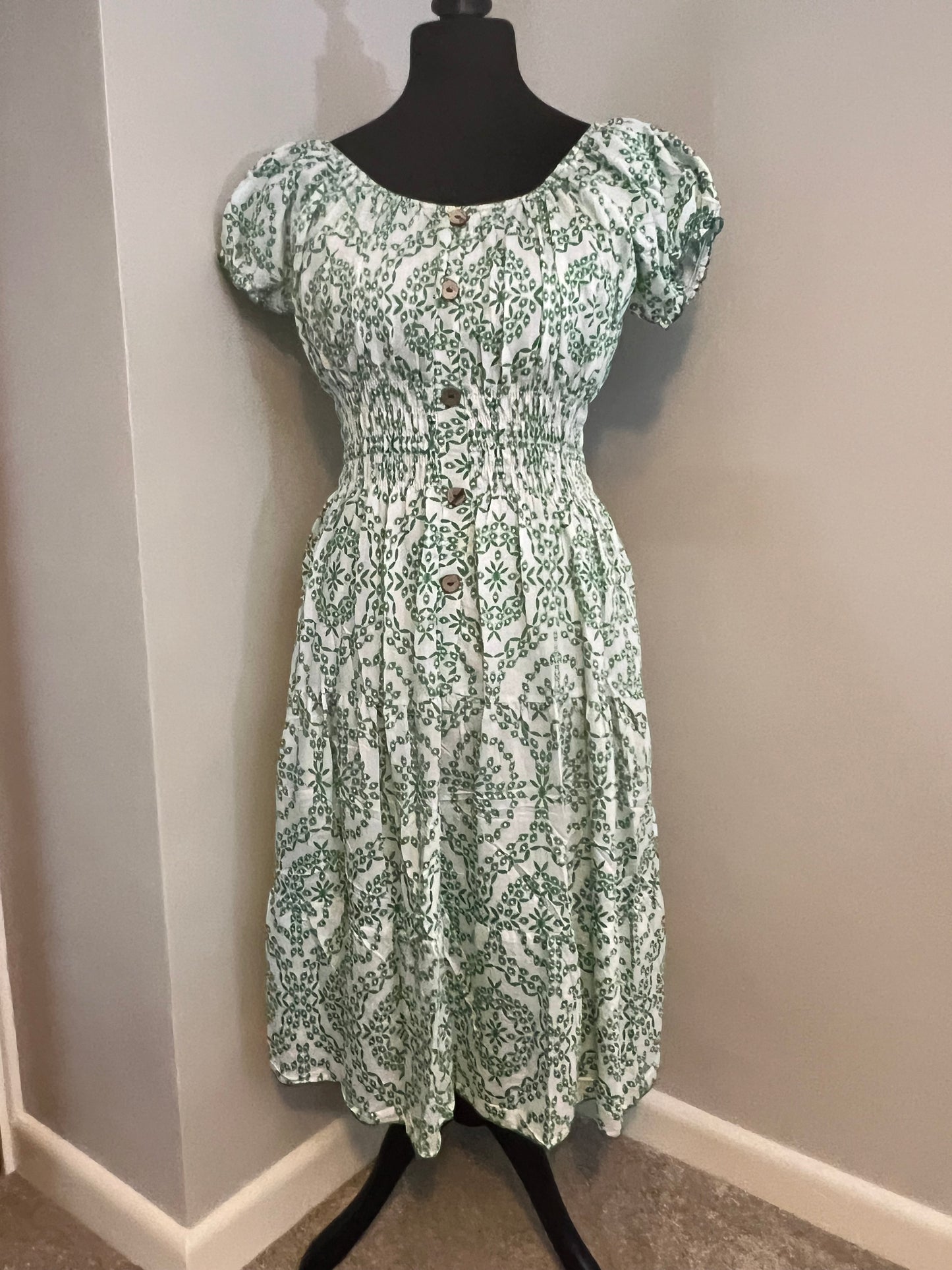 SUMMER MIDI DRESS GREEN/WHITE