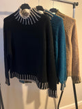 HIGH NECK CONTRAST SOFT KNIT DARK MOCHA