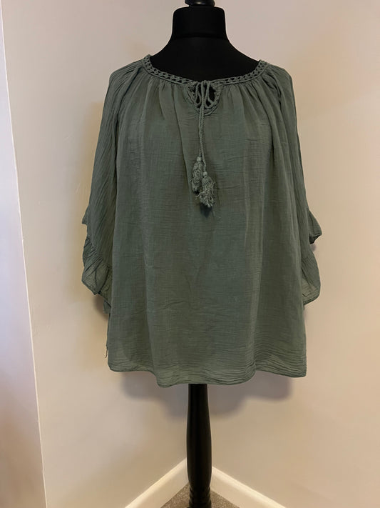 BOHO COTTON GYPSY TOP KHAKI