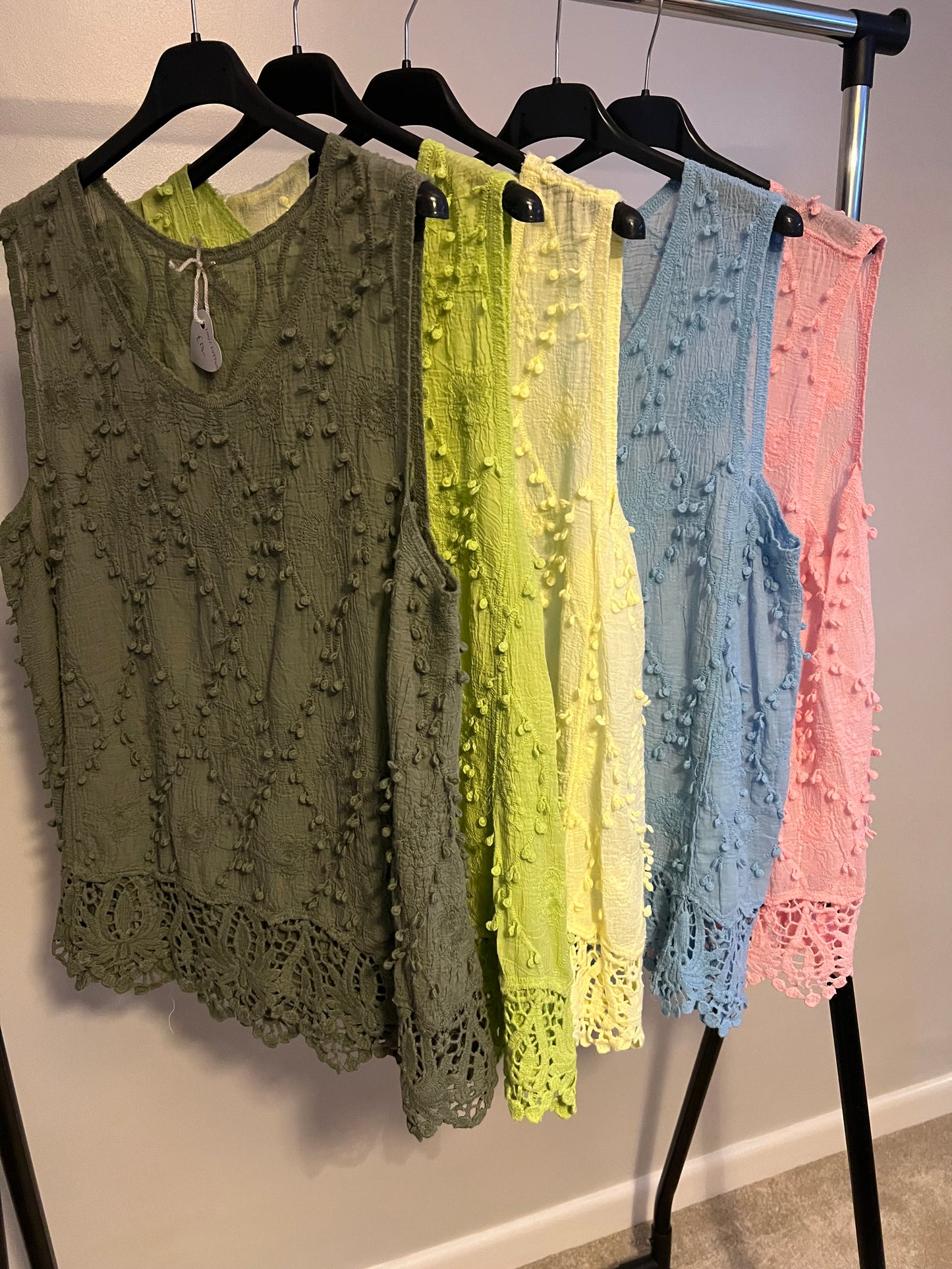 COTTON POM POM VEST TOP LEMON