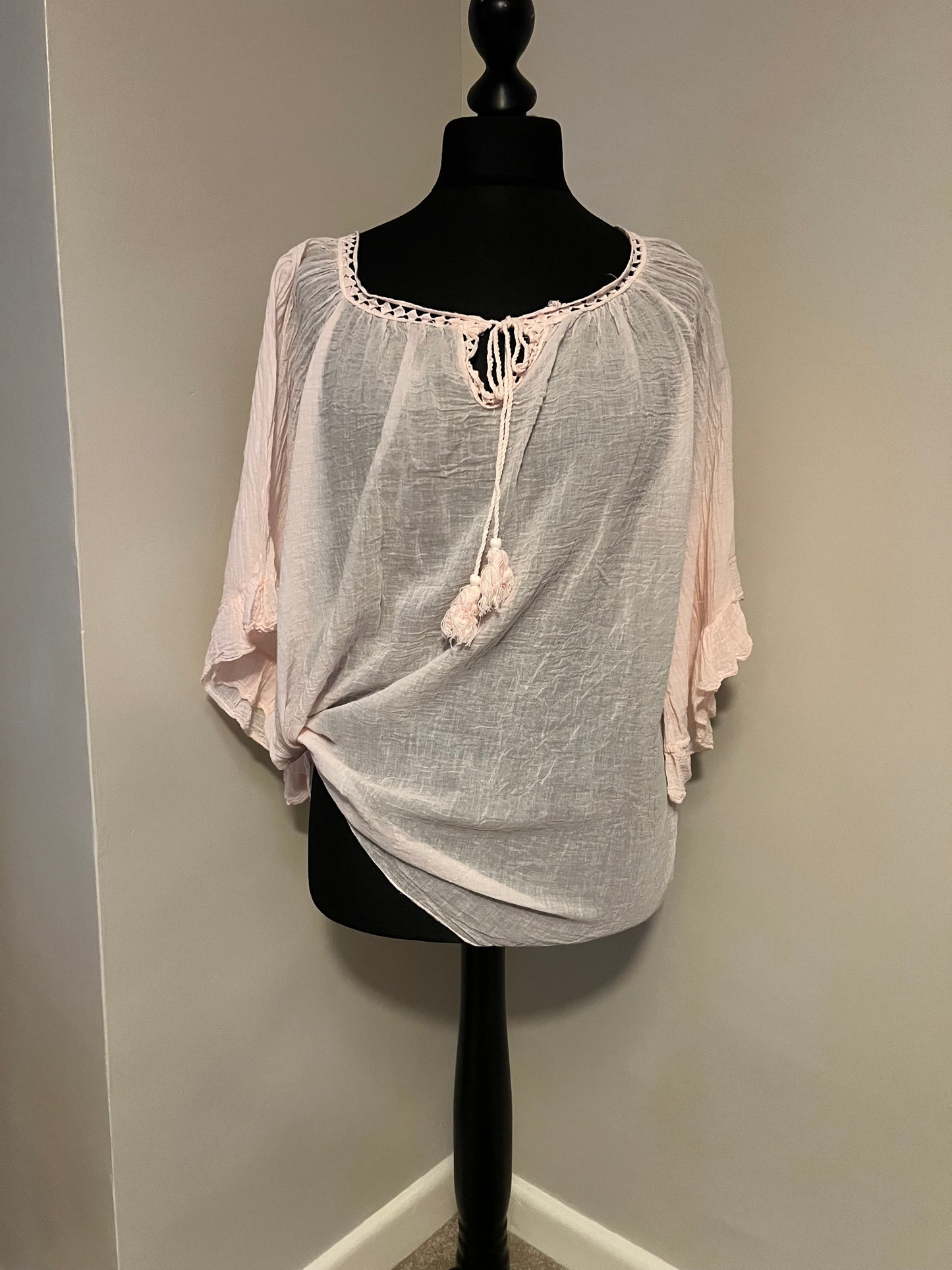 BOHO COTTON GYPSY TOP PALE PINK