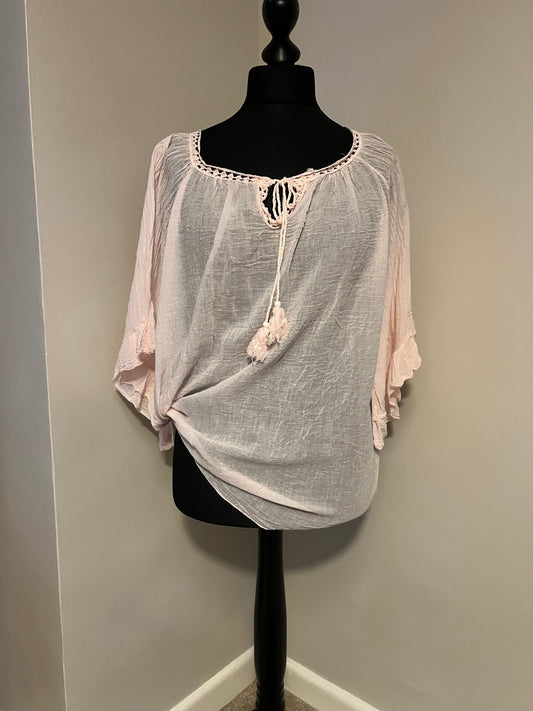 BOHO COTTON GYPSY TOP PALE PINK