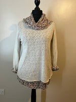 DOUBLE LAYER KNIT AND FLORAL SCARF CREAM