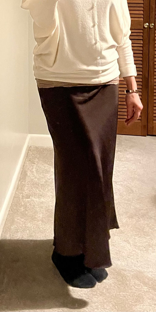 SATIN MIDI SKIRT CHOCOLATE