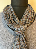 DOUBLE LAYER KNIT AND FLORAL SCARF DENIM BLUE