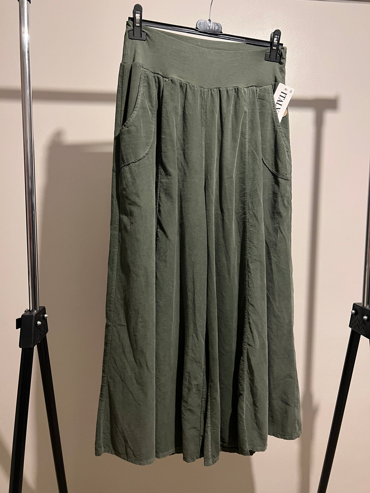 NEEDLECORD WIDE LEG PALAZZOS KHAKI