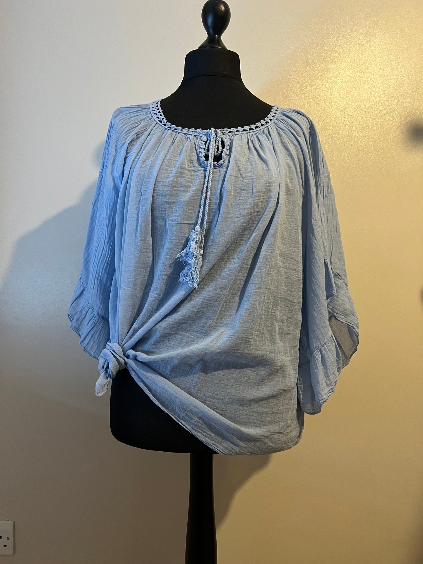 BOHO COTTON GYPSY TOP PALE BLUE