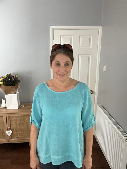 WASHED LINEN TOP TURQUOISE