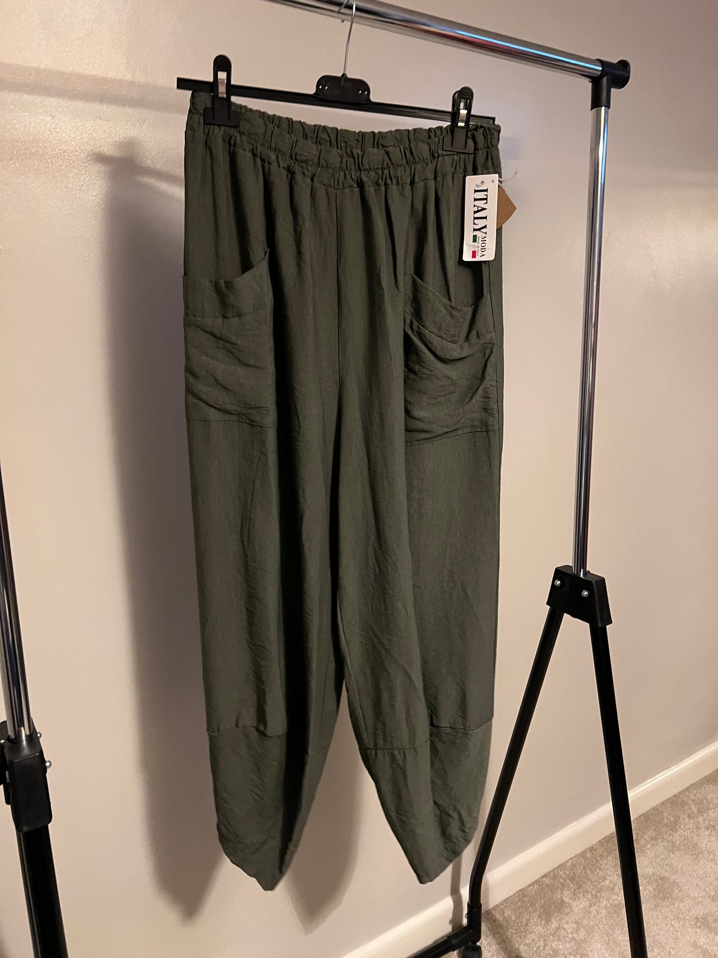 BARREL LEG TROUSER KHAKI GREEN