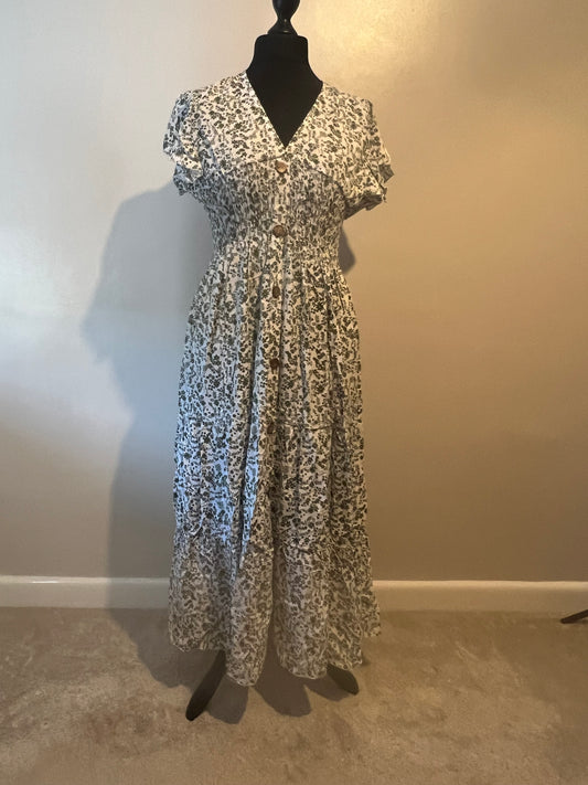 DITSY PRINT MAXI DRESS KHAKI/WHITE