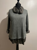 DOUBLE LAYER KNIT AND FLORAL SCARF KHAKI