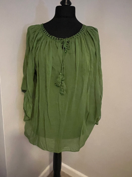BOHO COTTON GYPSY TOP GREEN