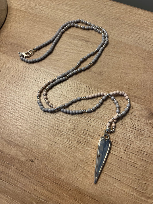 GOLD AND GREY BEAD LONG HEART NECKLACE