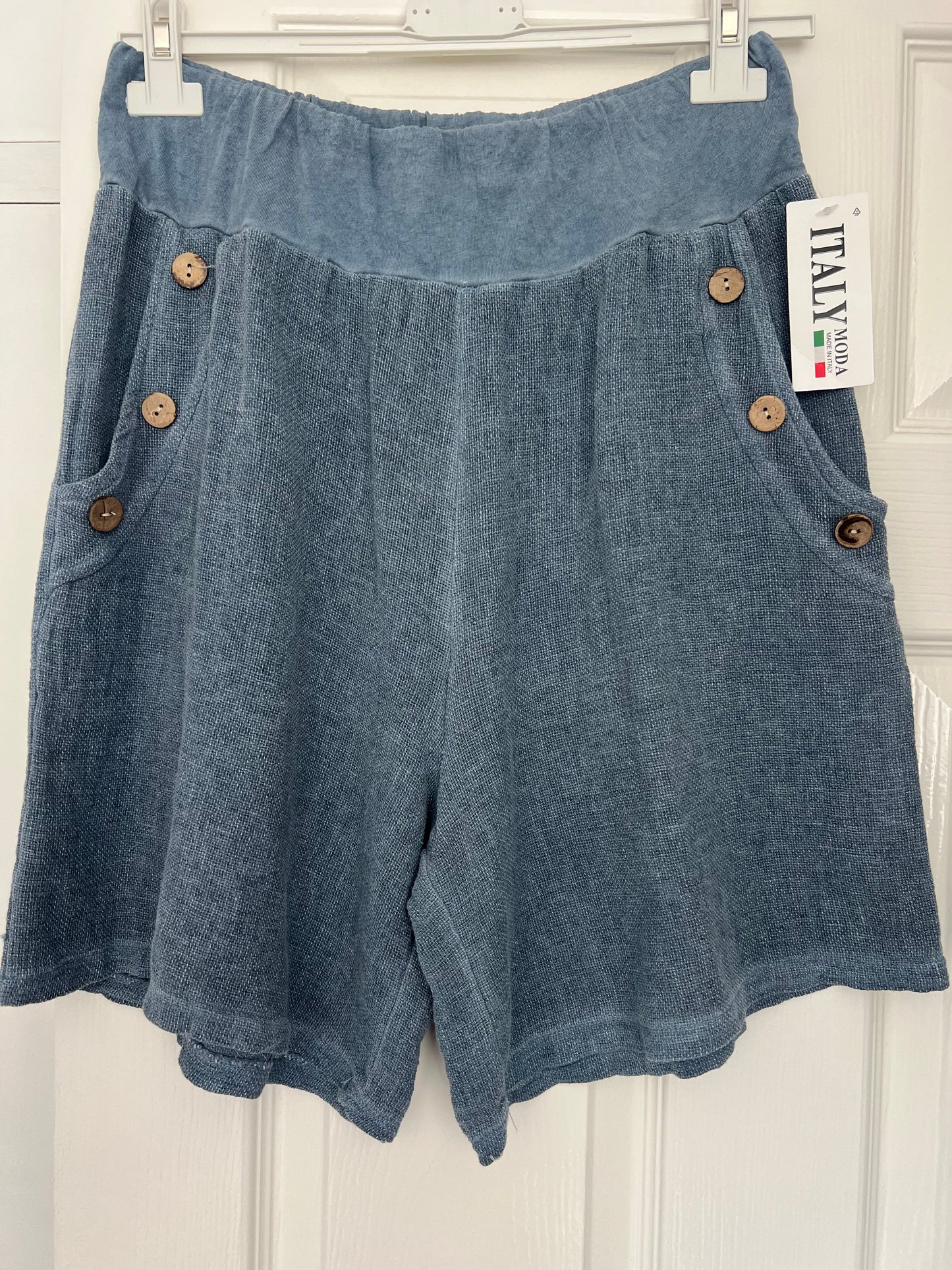 WASHED LINEN SHORTS DENIM BLUE