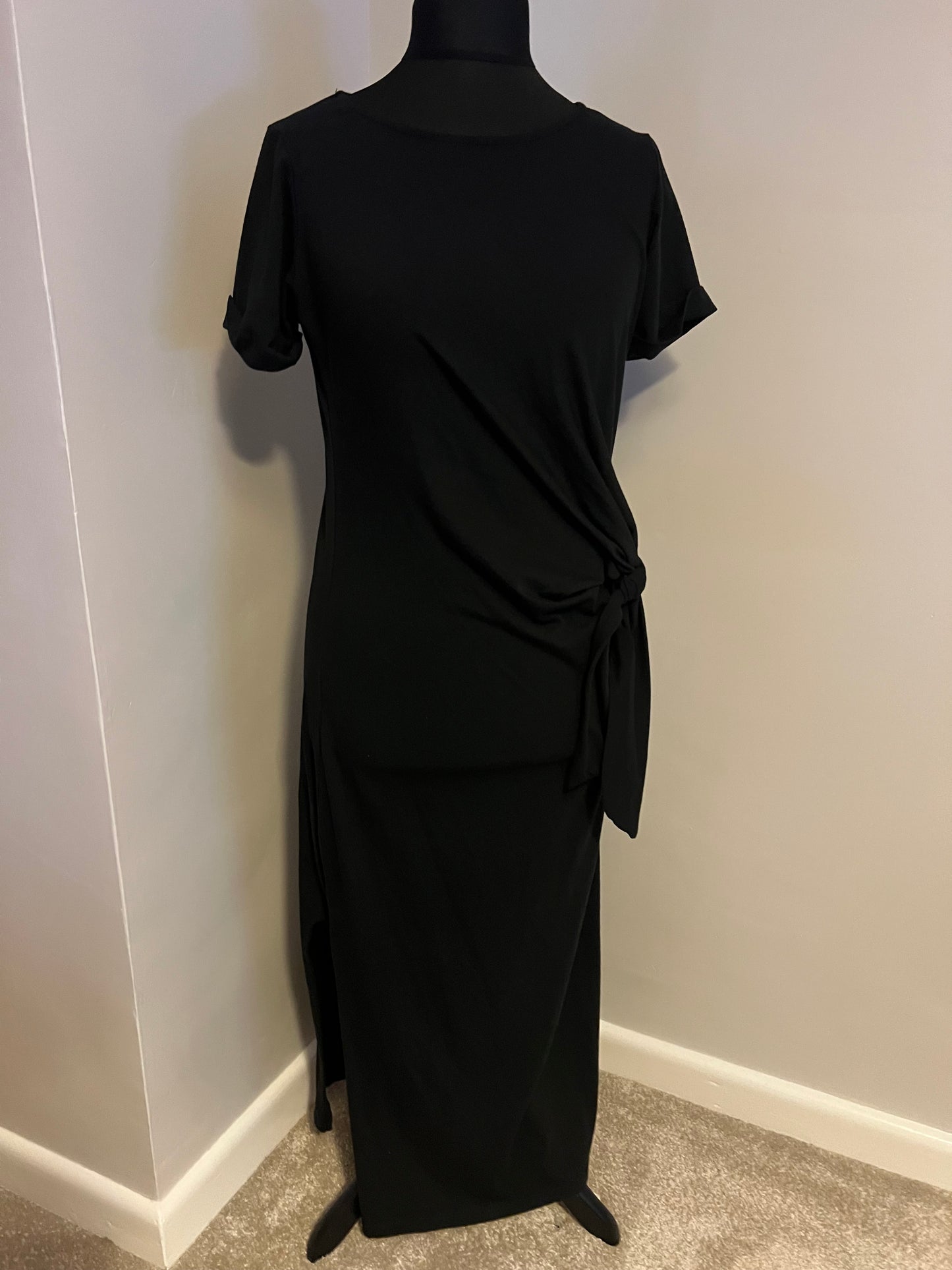 COTTON SIDE TIE JERSEY DRESS BLACK
