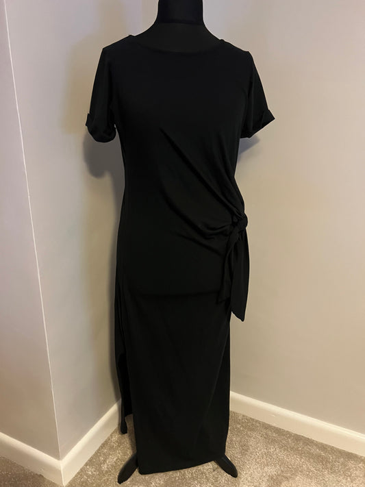 COTTON SIDE TIE JERSEY DRESS BLACK