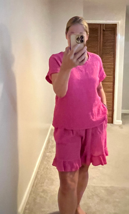 COTTON TOP/SHORTS CO-ORD FUCHSIA/KHAKI/NAVY