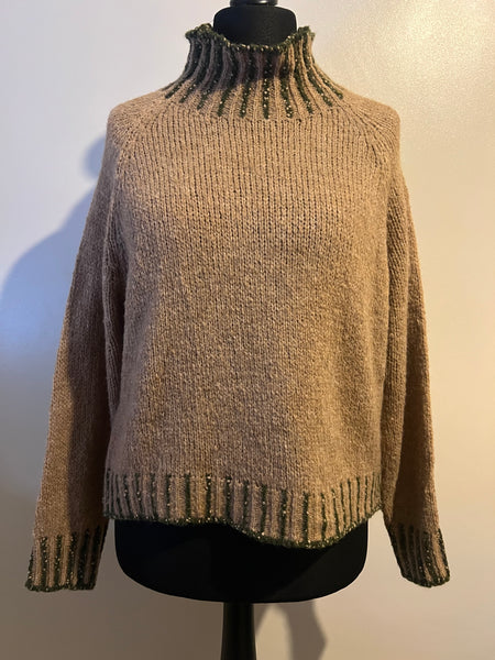 HIGH NECK CONTRAST SOFT KNIT DARK MOCHA