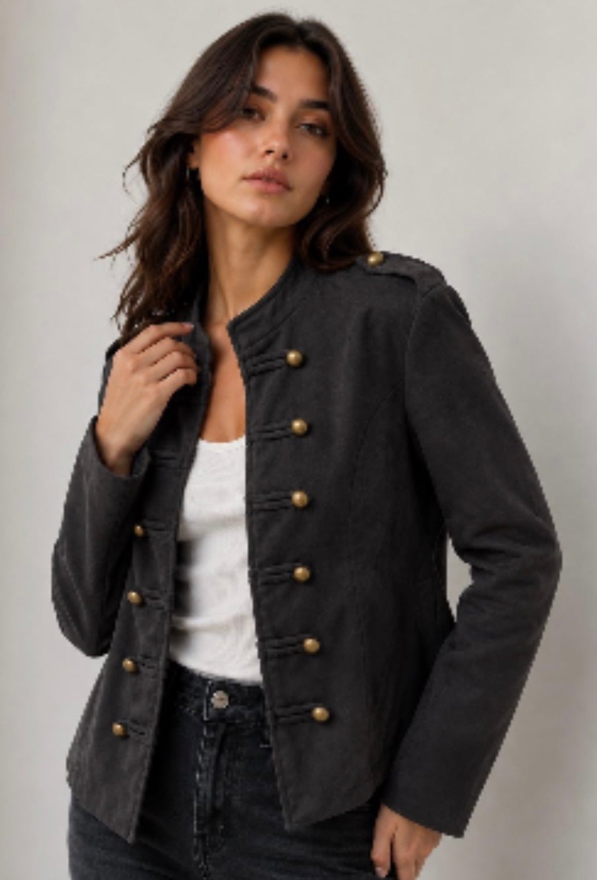 SUEDE LOOK MILITARY JACKET BLACK/ CHOCOLATE/ KHAKI