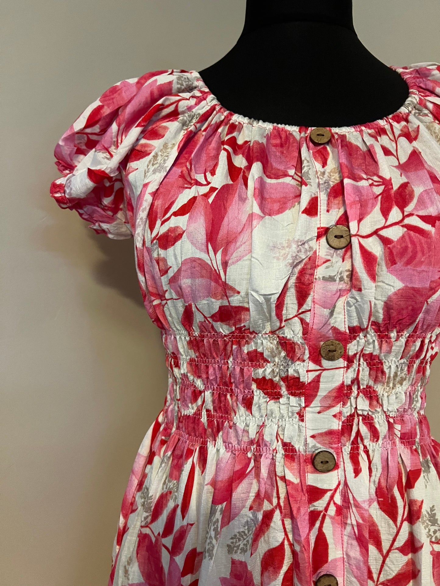 LEAF PRINT MIDI DRESS PINK