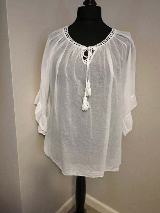 BOHO COTTON GYPSY TOP WHITE