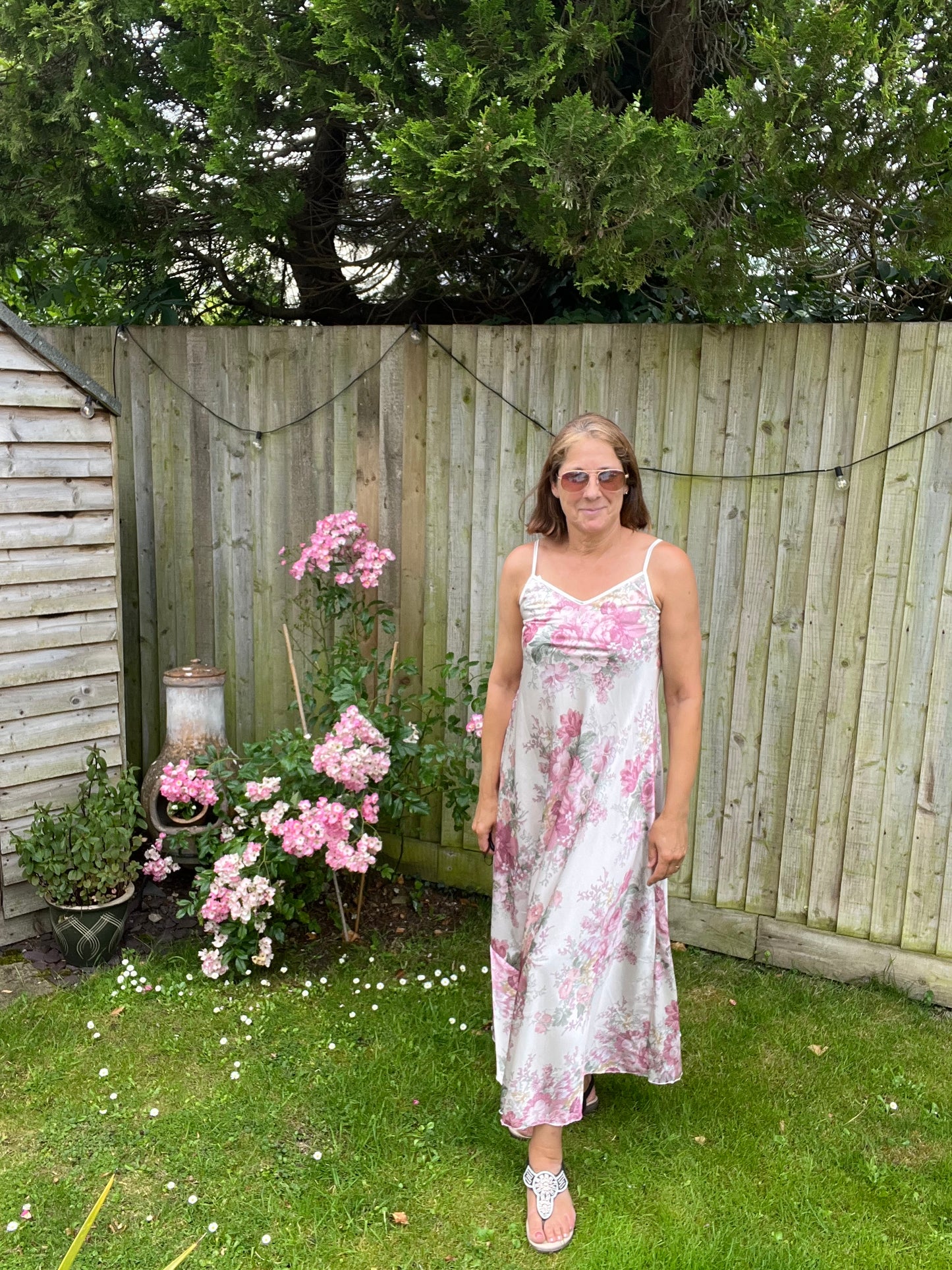 FLORAL PRINT CAMI SATIN DRESS PINK