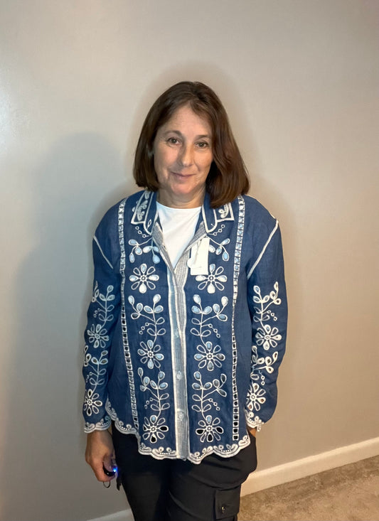 FLORAL SHACKET DENIM