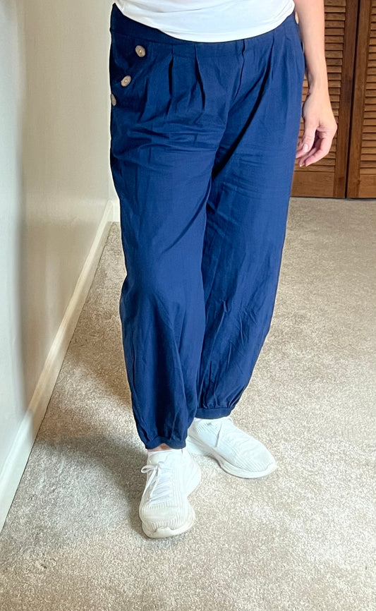 BUTTON HAREM PANTS NAVY